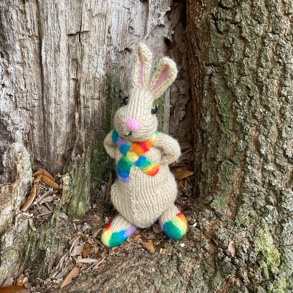 Hand crafted knit and needle felted rainbow pride love is love bunny artisan - Picture 2 of 16